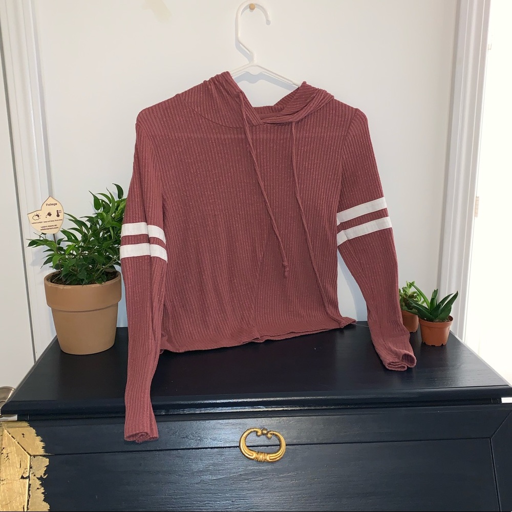 Charlotte Russe Wine/Burgundy Cropped Hoodie (s)
